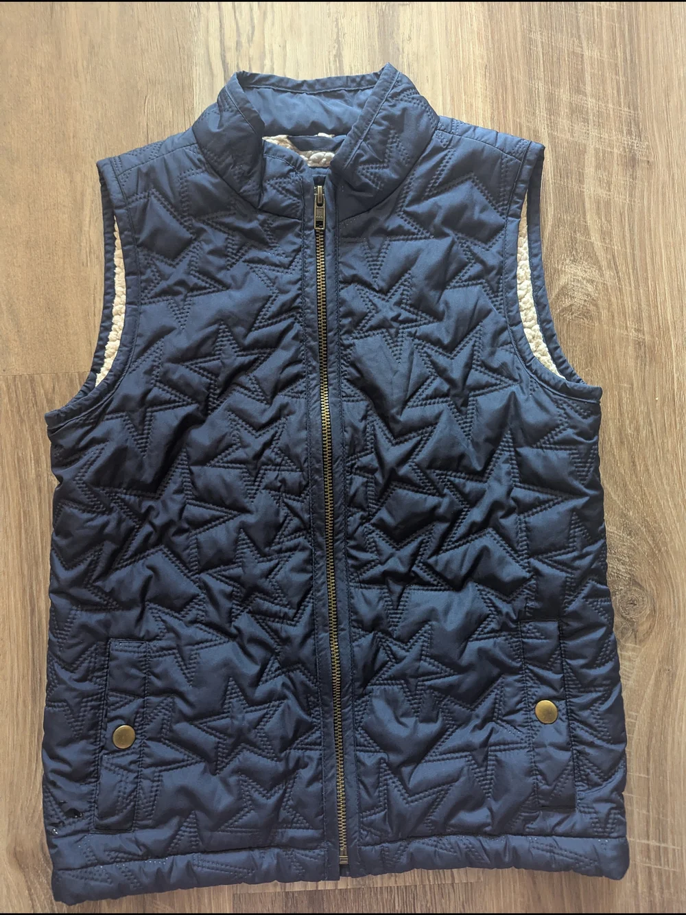 Gap Kids Full Zip Quilted Stars Sleeveless Sz L Faux Shearling Lining